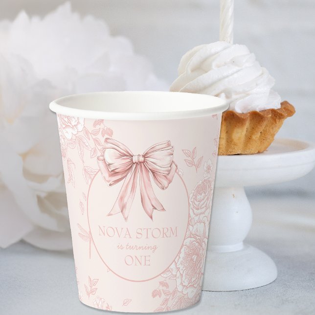 Vasos De Papel Pink Bow Birday Party Whimsy Toile Personalizado (Subido por el creador)