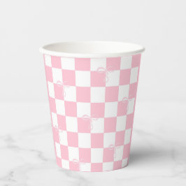 Vasos De Papel Pink Bow Checkered Girly Baby Shower
