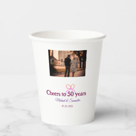Vasos De Papel Pink bow cheers to 50 years anniversary wedding 