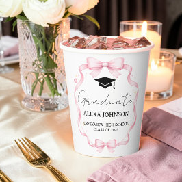 Vasos De Papel Pink Bow Class Of 2026 Graduation Cap Graduate