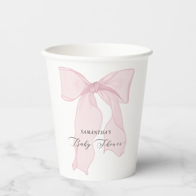 Vasos De Papel Pink Bow Coquette Baby Shower (Anverso)