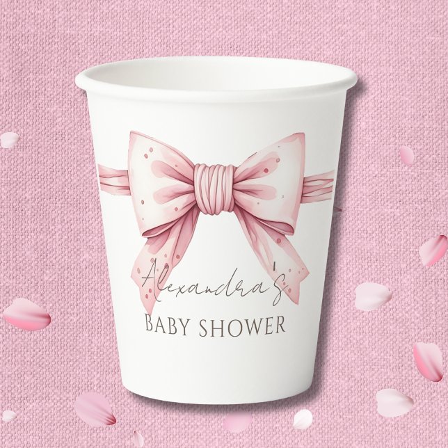 Vasos De Papel Pink Bow Coquette Baby Shower (Subido por el creador)
