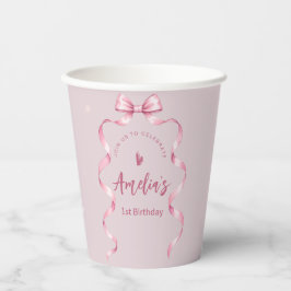 Vasos De Papel Pink Bow Coquette Birthday