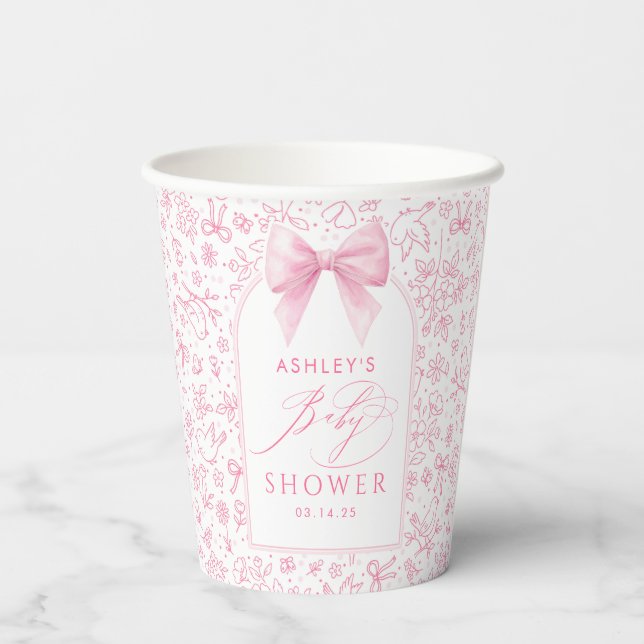 Vasos De Papel Pink Bow Cute Floral Arch Chinoiserie Baby Shower  (Reverso )