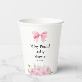 Vasos De Papel Pink Bow Floral Baby Shower Party