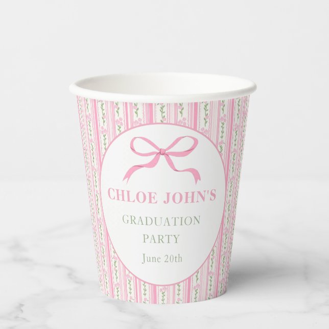 Vasos De Papel Pink Bow Floral Graduation (Anverso)