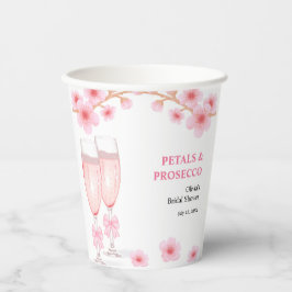 Vasos De Papel Pink Bow Floral Petals and Prosecco Bridal Shower 