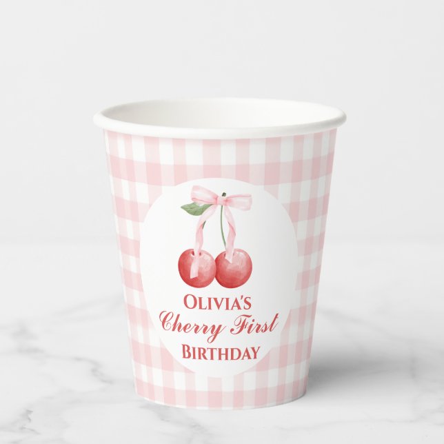 Vasos De Papel Pink Bow Gingham (Anverso)