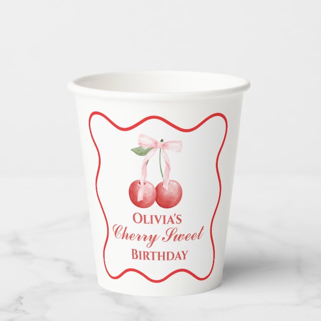 Vasos De Papel Pink Bow Gingham cumpleaños (Anverso)