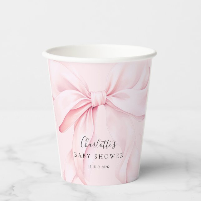 Vasos De Papel Pink Bow Girl Baby Shower (Anverso)