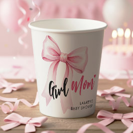 Vasos De Papel Pink Bow Girl Mom Ribbon Cute Baby Shower