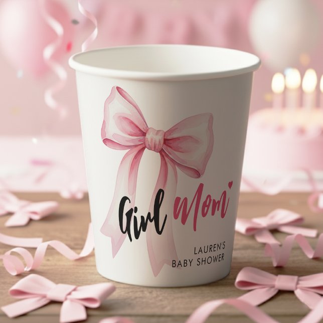 Vasos De Papel Pink Bow Girl Mom Ribbon Cute Baby Shower (Pink Bow Girl Mom Ribbon Cute Baby Shower Paper Cups
)