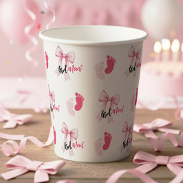 Vasos De Papel Pink Bow Girl Mom Ribbon Cute Baby Shower