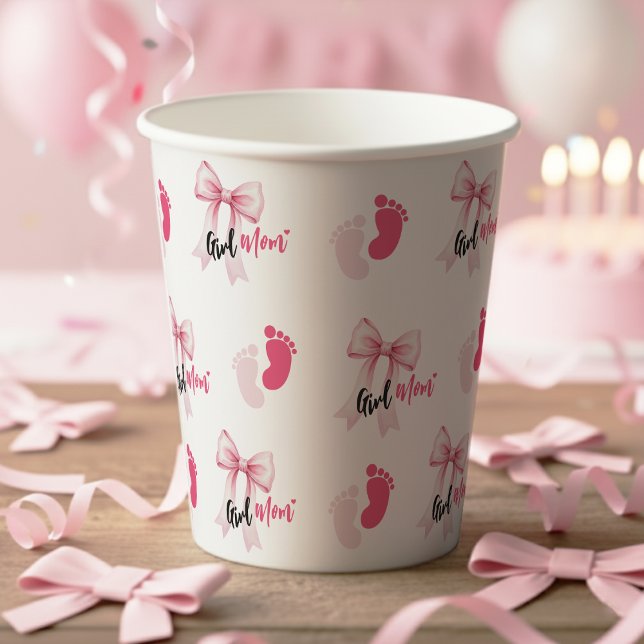 Vasos De Papel Pink Bow Girl Mom Ribbon Cute Baby Shower (Pink Bow Girl Mom Ribbon Cute Baby Shower Paper Cups
)