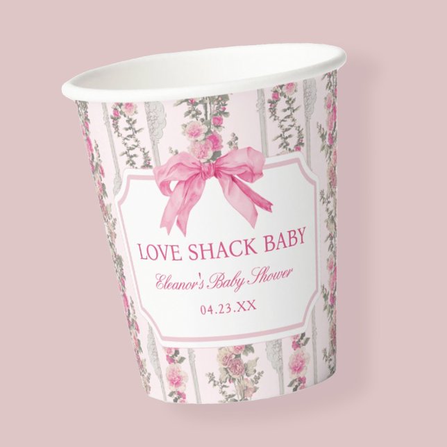 Vasos De Papel Pink Bow Love Shack Baby Shower Favoritos (Subido por el creador)
