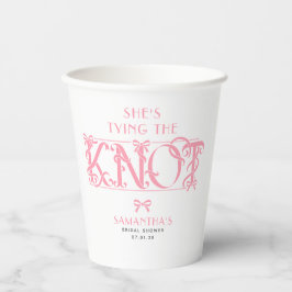 Vasos De Papel Pink Bow She's Tying the Knot Chic Bridal Shower