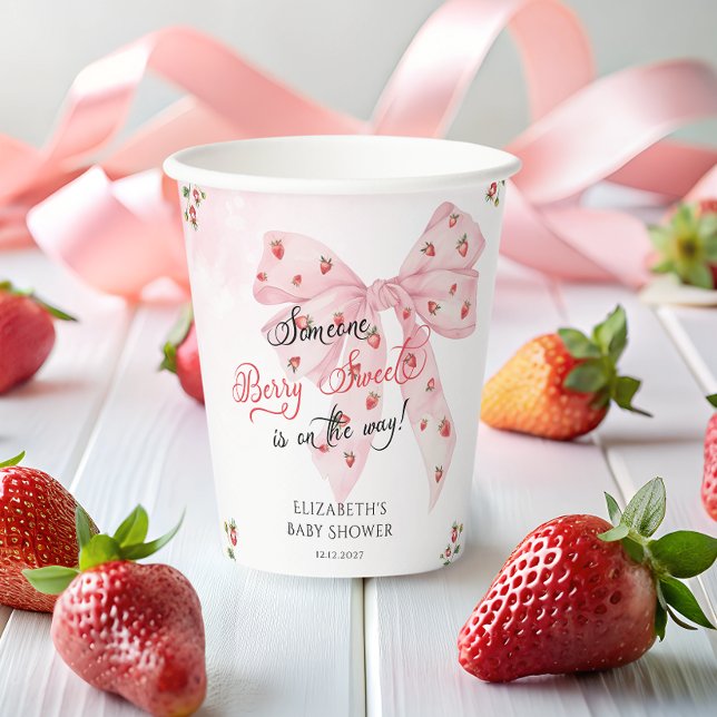 Vasos De Papel Pink Bow Strawberry Berry Sweet Baby Shower (Subido por el creador)