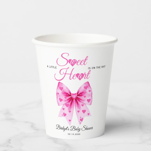 Vasos De Papel Pink Bow Sweetheart girl Valentine's Baby shower  (Anverso)