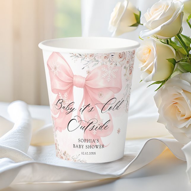 Vasos De Papel Pink Bow Winter Baby Shower (Subido por el creador)