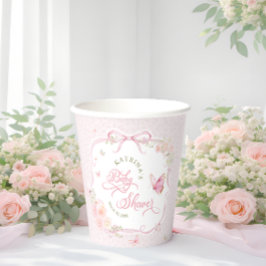 Vasos De Papel Pink Butterfly Floral Bow Baby Shower