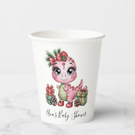 Vasos De Papel Pink Christmas Dino Girl Baby Shower