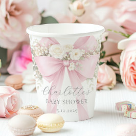 Vasos De Papel Pink Coquette Bow Floral Baby in bloom baby Shower