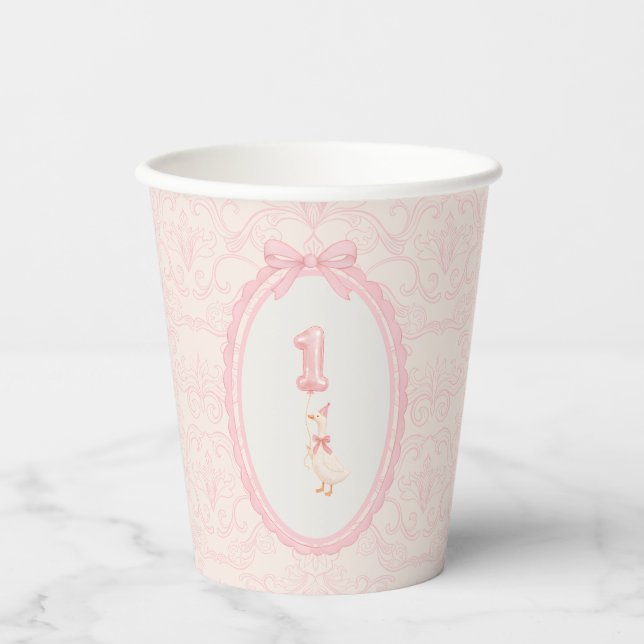 Vasos De Papel Pink Coquette Silly Goose 1st Birthday  (Anverso)