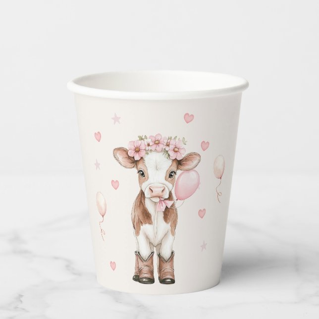 Vasos De Papel Pink Cowgirl Birthday | Western Farm Party (Anverso)