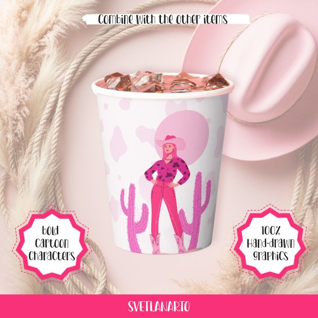 Vasos De Papel Pink Cowgirl Country Coquette Western Paper cup (Frontal view)