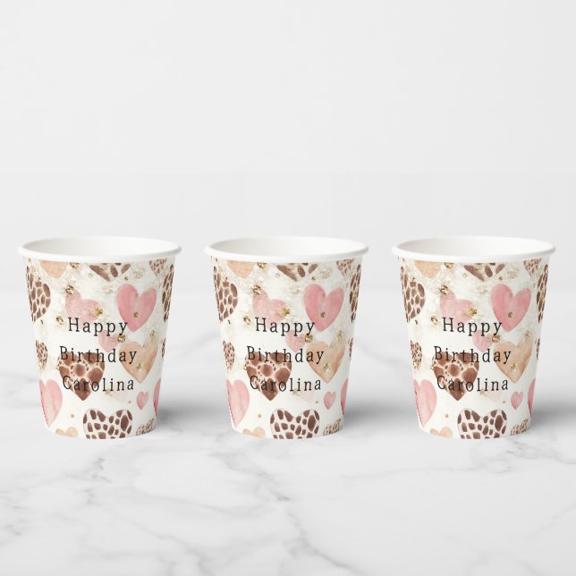 Vasos De Papel Pink Cream Animal Hearts Gold Sparkle Birthday (Multi)
