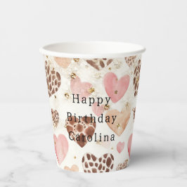 Vasos De Papel Pink Cream Animal Hearts Gold Sparkle Birthday