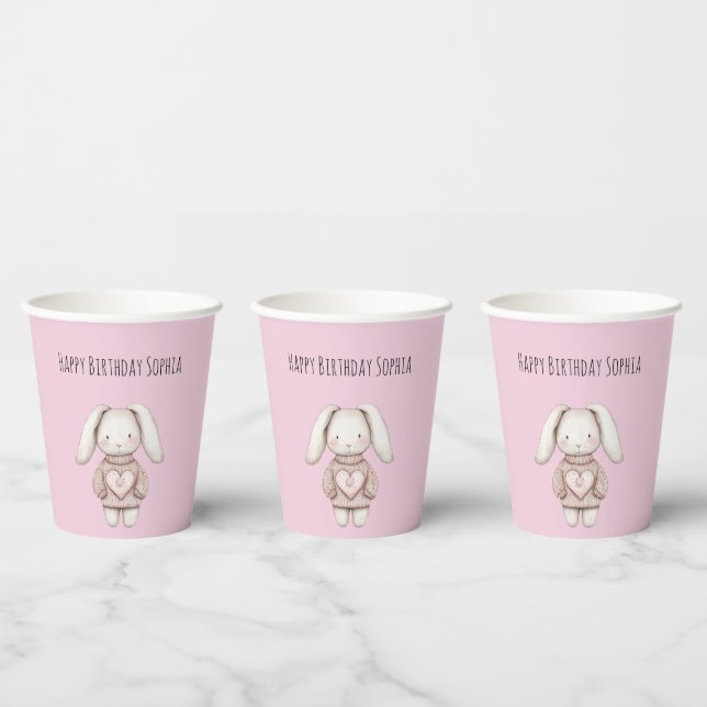Vasos De Papel Pink Cute Bunny Pink Sweater Heart Birthday (Multi)