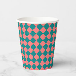 Vasos De Papel Pink Cyan Checker Diamond Pattern