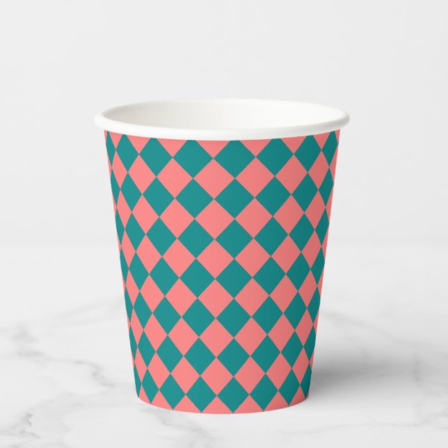 Vasos De Papel Pink Cyan Checker Diamond Pattern (Anverso)