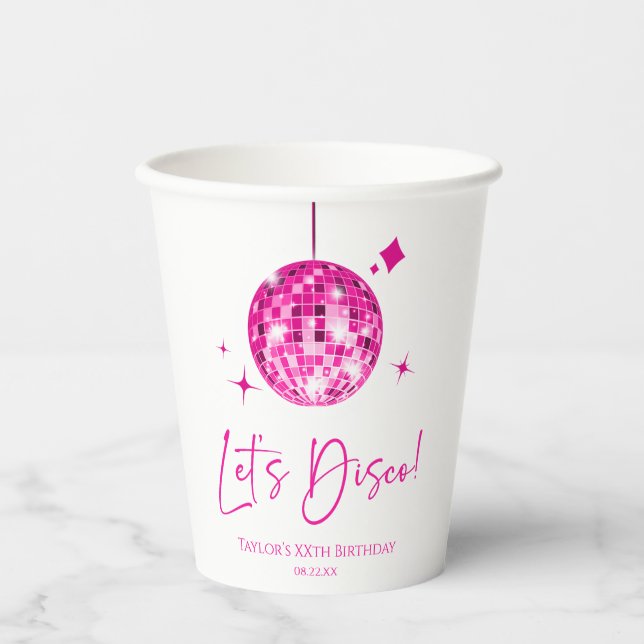 Vasos De Papel Pink Disco Ball Let's Disco Birthday Party (Anverso)