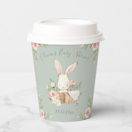 Vasos De Papel Pink Floral Bunny Sage Green Baby Shower