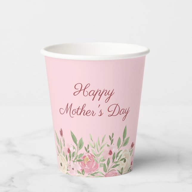 Vasos De Papel Pink Floral Church Mother's Day (Anverso)