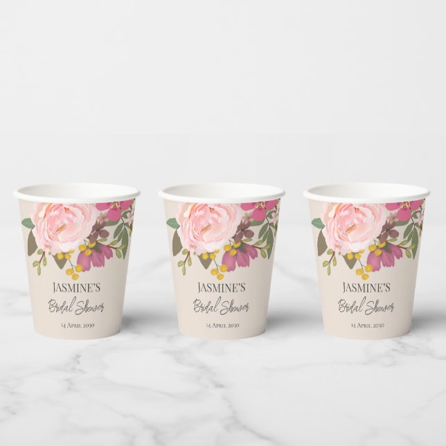 Vasos De Papel Pink Floral Garden Spring Bridal (Multi)