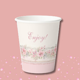 Vasos De Papel Pink Floral Girl Christian Baby Shower