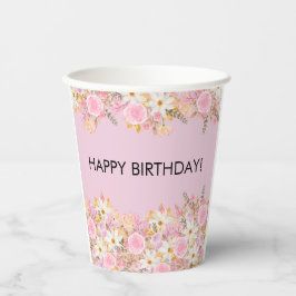 Vasos De Papel Pink Floral Happy Birday