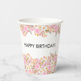 Vasos De Papel Pink Floral Happy Birday