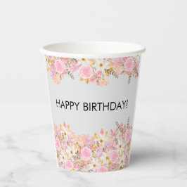 Vasos De Papel Pink Floral Happy Birday