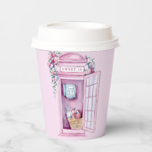 Vasos De Papel Pink Floral Phone Booth   Dulce 16
