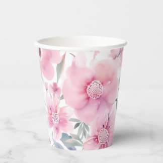 Vasos De Papel Pink Floral Watercolor 