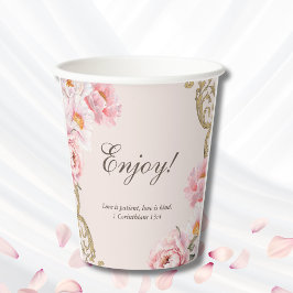 Vasos De Papel Pink Foral Peony Vintage Christian Bridal Shower