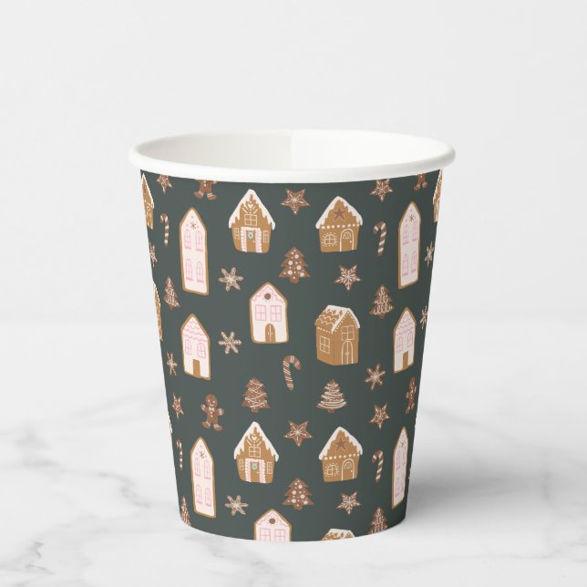 Vasos De Papel Pink Gingerbread House Pattern Baby Shower (Izquierda)