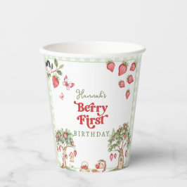Vasos De Papel Pink Gingham Berry First Strawberry 1st Birthday