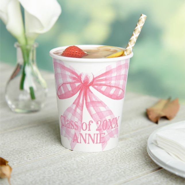 Vasos De Papel Pink Gingham Coquette Bow (in situ)