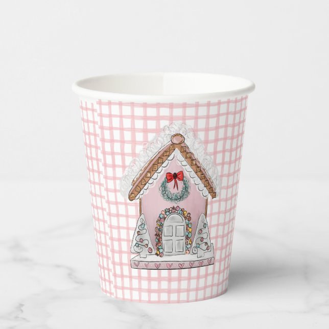 Vasos De Papel Pink Gingham Gingerbread (Izquierda)