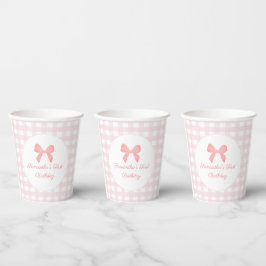 Vasos De Papel Pink Gingham Pink Bow Birday